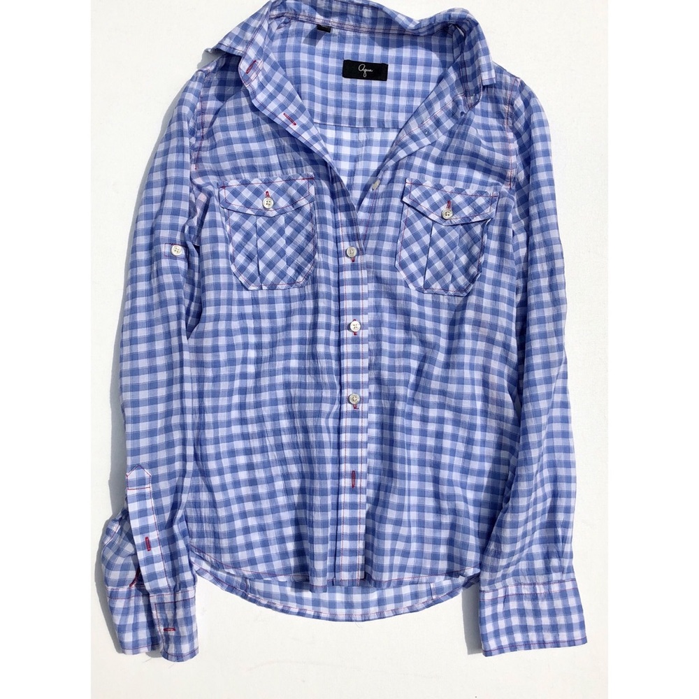 Aqua- Plaid button Down shirt